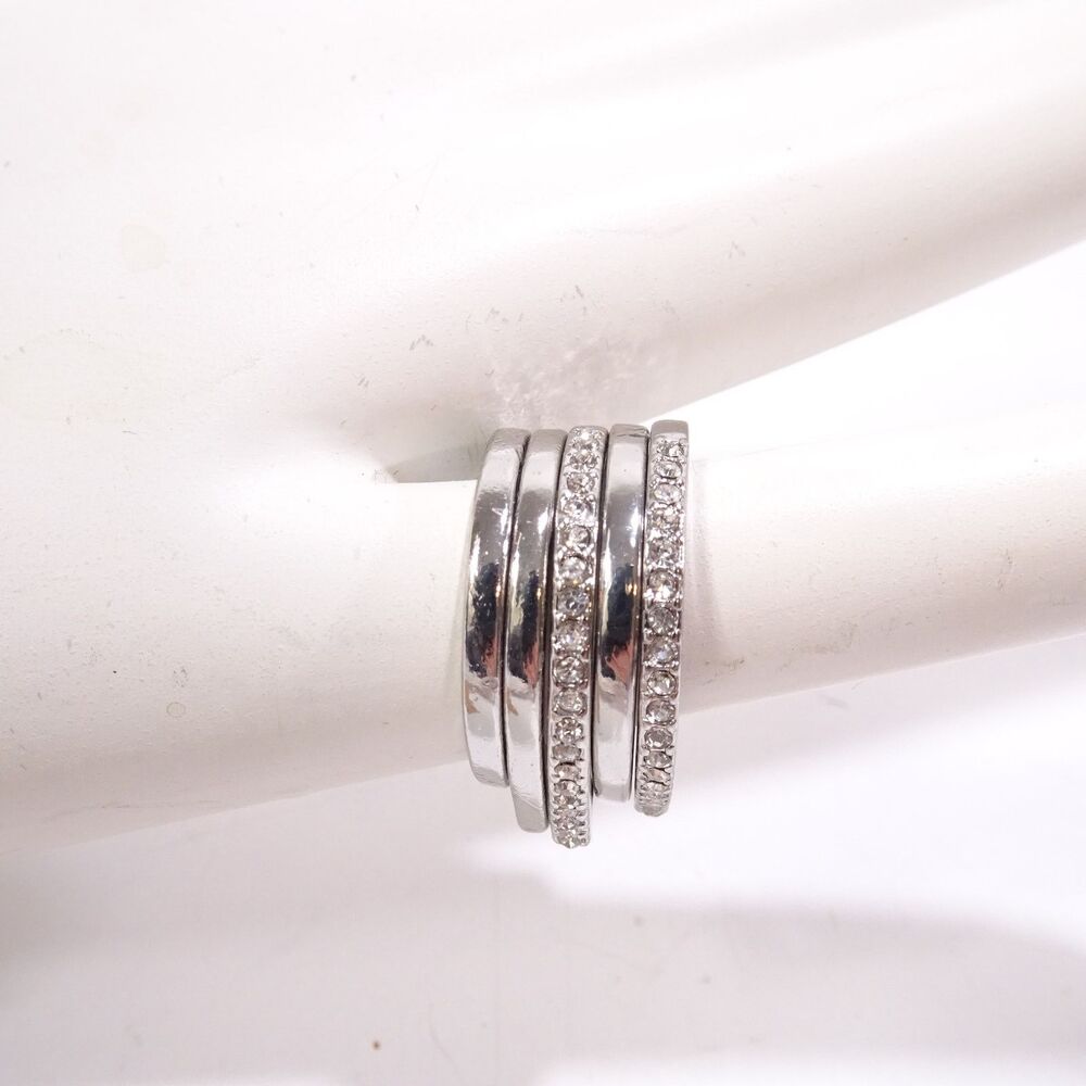 Banana Republic Women's Silver Crystal Pave V Stackable Ring Sz 6 NWT 45 - Picture 5 of 13